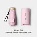 Ultra-compact five-fold cherry blossom pink sun umbrella with UV protection pouch - 5-Fold Flat Umbrella / Folded Diameter 18cm / Light Pink