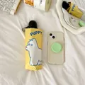 Yellow compact five-fold sun protection umbrella with cute puppy cartoon character print - 5-Fold Mini Manual (Puppy) / Yellow