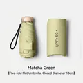 Compact matcha green five-fold flat sun umbrella with matching pouch and UPF 50+ protection - 5-Fold Flat Umbrella / Folded Diameter 18cm / Matcha Green