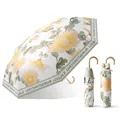 UPF50+ UV protection folding sun umbrella featuring elegant yellow chrysanthemum floral print - 3-Fold Parasol / Gilded Chrysanthemum (Gilded Hook Handle)