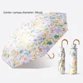 Floral foldable umbrella with UPF50+ coating, diameter 99cm, light floral pattern - Hundred Flowers (Gilded Hook Handle)