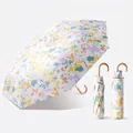 UPF50+ sunshade folding umbrella with floral pattern and 99cm diameter under canopy - Hundred Flowers (Gilded Hook Handle)