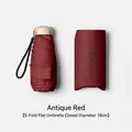 Antique red compact 5-fold flat sun umbrella with UPF 50+ protection pouch, 18cm closed diameter - 18CM 5-Fold Flat Umbrella / Burgundy