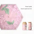 Elegant pink floral folding parasol for sun and rain, compact 14cm portable size when closed - Ultra-Portable 14cm Pink Mist Flower