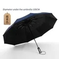 Navy blue 10-rib automatic folding umbrella with UV protection and 105cm diameter cover - Black Coating Sun & Rain / 10 Ribs Large / Navy Blue