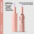 Compact pink automatic folding umbrella with UPF 50+ sun protection for rain and shine - 72-Rib Large Size / Peach Pink