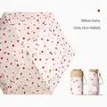 Portable UV folding umbrella with willow cherry pattern, compact 14cm folded length for travel. - Ultra-Portable 14cm Willow Cherry