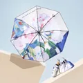 White rose oil painting style double-layer five-fold compact portable sun umbrella - Double-Layer 5-Fold (With Bag) / White Rose Pendant