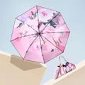 Portable hand-painted pink peony floral five-fold sun umbrella with matching storage bag - Double-Layer 5-Fold (With Bag) / Pink Peony