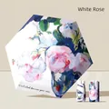 Compact five-fold travel umbrella with artistic white rose floral oil painting print - 6-Fold Oil Painting Floral Umbrella / 14cm (Folded Diameter) / White Rose Pendant