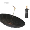 Grand parapluie pliant noir à 16 baleines avec protection UV et manche en bois - Noir Obsidienne