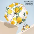 Premium double-layer five-fold sun umbrella featuring elegant yellow rose floral print - Warm Autumn