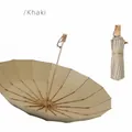 Parapluie pliant kaki 16 baleines coupe-vent avec protection UV et pluie - Kaki