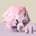 Compact 5-fold portable pink sun and rain umbrella with oil-painting peony pattern - 6-Fold Oil Painting Floral Umbrella / 14cm (Folded Diameter) / Pink Peony