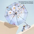 Five-fold sun umbrella with floral oil painting style print and matching storage bag - Breeze & Flowers