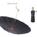 Parapluie pliant à 16 baleines bleu marine avec poignée en bois pour soleil et pluie - Bleu Mer Foncé
