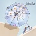Compact five-fold travel sun and rain umbrella with blue floral oil painting pattern - Double Layer 5-Fold (With Tote Bag) / Mini 8 Ribs / Breeze Floral
