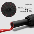 Large automatic folding umbrella with black UV coating in Obsidian Black finish - 72-Rib Contrast Color Series (Large) / Obsidian Black