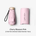 Portable 5-fold flat sun and rain umbrella in sakura pink finish - Flat 5-Fold / Mini 6 Ribs / Light Pink