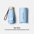 Compact five-fold flat sun umbrella in sky blue with matching pouch and UPF 50+ - Flat 5-Fold / Mini 6 Ribs / Light Blue