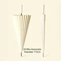 Elegant white 24-rib automatic long-handle umbrella with a wide 115cm diameter span - Automatic 24 Ribs with Waterproof Sleeve / Off White