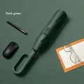 Compact dark green automatic folding umbrella with ring handle for sun and rain protection - Hook Series 20 Ribs / Extra Large / Forest Green