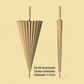 Premium automatic 24-rib long handle straight umbrella in beige, 115cm diameter - Automatic 24 Ribs with Waterproof Sleeve / Khaki