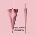 Sturdy automatic 24-rib long-handle pink umbrella with a large 115cm diameter canopy - Automatic 24 Ribs with Waterproof Sleeve / Dusty Pink