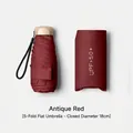 Vintage red 5-fold flat sun umbrella with UPF 50+ protection, 18cm compact size - 5-Fold Flat Umbrella / Folded Diameter 18cm / Burgundy
