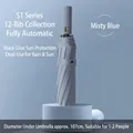 Misty blue 12-rib automatic folding umbrella with black glue UV protection coating - S Series (12 Ribs) / Smoky Blue