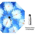 Portable five-fold titanium silver umbrella with elegant blue daisy floral pattern print - 5-Fold Mini / 5-Fold Mini Air Deep Blue Floral