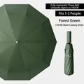 Forest green fully automatic 10-rib folding umbrella with premium black coating - M-Series 10-Rib - Forest Green / [fully Automatic Series] Vinyl Weather