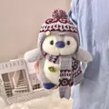 Cute penguin plush toy variant with red knitted hat and scarf ensemble accessory - 12cm Pendant / Gray