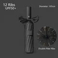 Black 12-rib automatic folding umbrella with UV protection and 105cm diameter - 24-Rib Large Size / Black