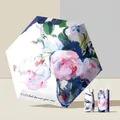 Portable folding sun and rain umbrella with artistic white rose floral print. - Oil Painting White Rose