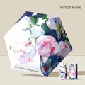 UPF 50+ sun umbrella with elegant white rose floral oil painting design for women - 15cm Flat 6-Fold / White Rose Pendant