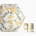 Compact UPF 50+ UV protection folding umbrella with yellow chrysanthemum floral print - Ultra-Portable 14cm Gilded Chrysanthemum