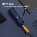Large automatic folding umbrella in navy blue with 60 ribs and wood grain handle - Solid Wood Extra Large / 60 Ribs / Navy Blue