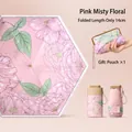 Compact UPF50+ portable folding umbrella with pink floral pattern and matching clutch - 14cm Pink Mist Flower With Pouch