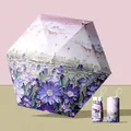 Elegant compact six-fold sun umbrella featuring a Starry Violet impasto floral landscape - 15cm Flat 6-Fold / Starry Violet