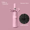 Elegant pink automatic folding UV protection umbrella with a decorative bow tie - 24-Rib Large Size / Light Pink
