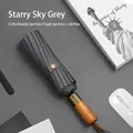 Premium large automatic folding umbrella in starry sky gray with 60 reinforced ribs - Solid Wood Extra Large / 60 Ribs / Starry Grey