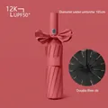 Red automatic folding umbrella with bow tie and 12K double fiber ribs, UPF50+ protection - 24-Rib Large Size / Burgundy