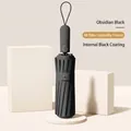 Obsidian black automatic folding umbrella with 48 ribs and UV protection coating - XL / 48 Ribs / Obsidian Black