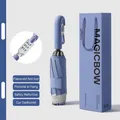 Grote blauwe automatische vouwparaplu met unieke gesphandgreep met combinatieslot - 20 Baleinen (Automatisch Omgekeerd Reflecterend) / Haze Blauw