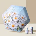 Compact UV protection folding umbrella featuring oil painting style floral pattern - 15cm Six-Fold Flat Umbrella / Breeze Floral