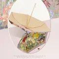 Compact foldable UV protection umbrella with elegant floral oil painting print for women - Pink Floral (Ultra-light 6-fold + Pearl Chain + Gold Aluminum)