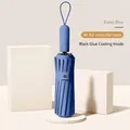 High-quality deep blue automatic folding umbrella with 48 ribs and black anti-UV coating - XL / 48 Ribs / Deep Sea Blue