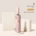 Automatic peach pink folding umbrella featuring sun-proof black glue coating finish - XL / 48 Ribs / Peach Pink