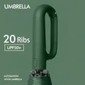 Dark green automatic folding umbrella with carabiner hook handle and UV protection - 20-Rib Oversized (Full Automatic) / Forest Green
